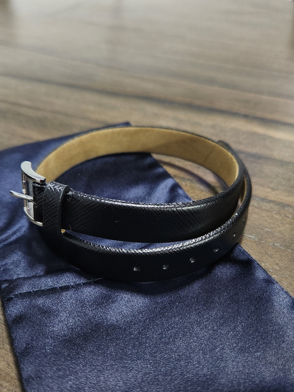 Prada Black Leather Bracelet with Silver Buckle - Picture 2 of 16